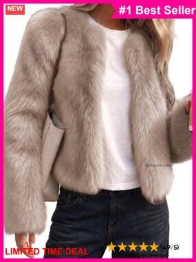 Fluffy Faux Fur Cropped Coat with Hooks & Pockets